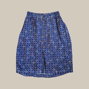 Vintage Elisabeth Liz Claiborne Petite Blue Floral Button Front Skirt w …